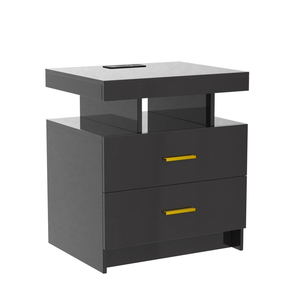 Black LED Nightstand with USB Type-C Charging F734