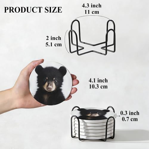 4Pcs Ceramic Coasters with Metal Holder Q65285