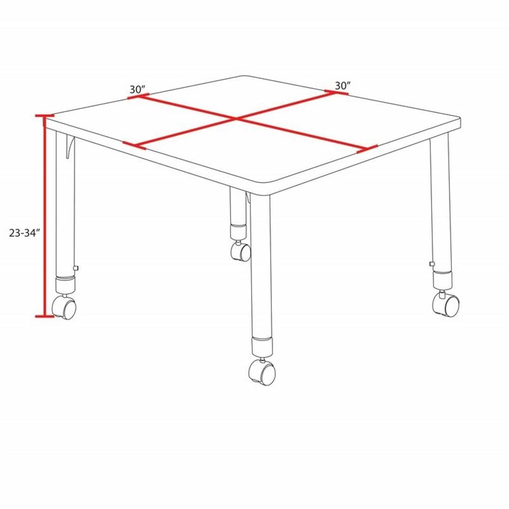 30" Square Mobile Table with 4 Blue Stackable Chairs L819