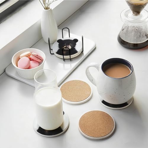 4Pcs Ceramic Coasters with Metal Holder Q65285