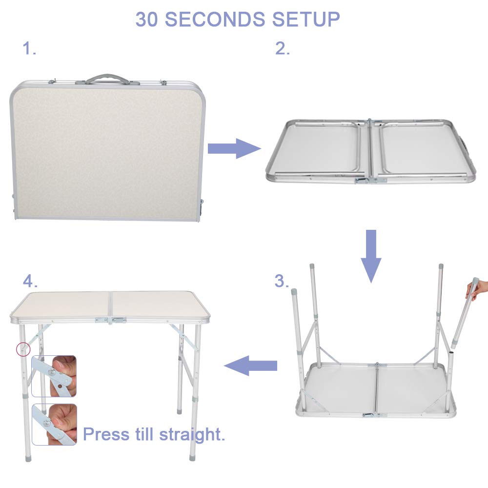 White 3 Foot Plastic Folding Table with Carrying Handle J6597