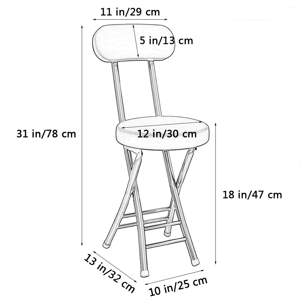 Portable Folding Stool with Backrest, 18 Inch Black M361