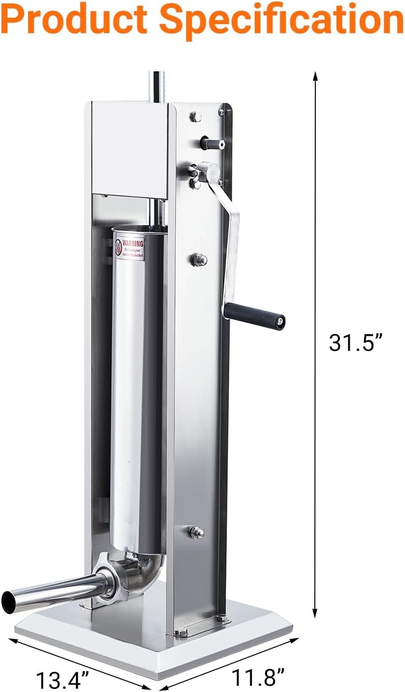 7L Stainless Steel Vertical Sausage Stuffer with 5 Stuffing Tubes U8835