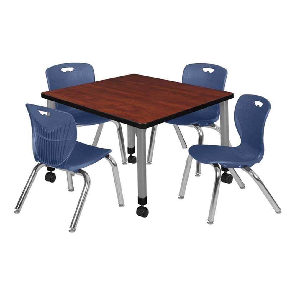 30" Square Mobile Table with 4 Blue Stackable Chairs L819