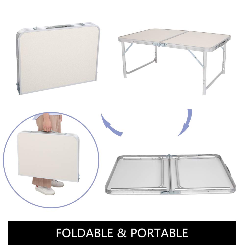 White 3 Foot Plastic Folding Table with Carrying Handle J6597