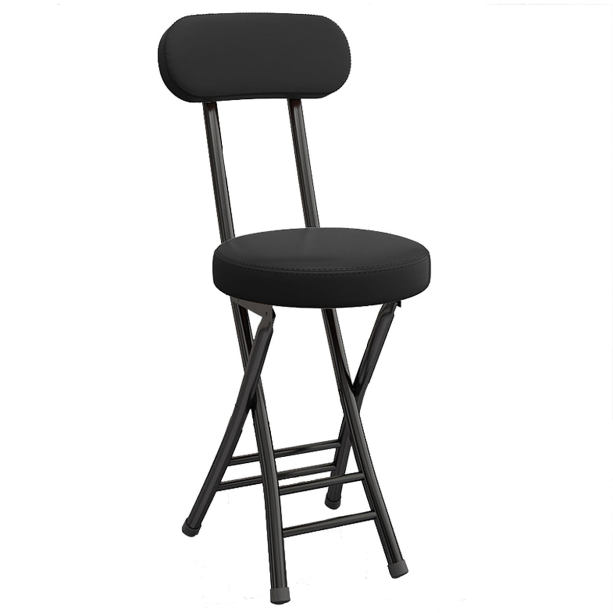 Portable Folding Stool with Backrest, 18 Inch Black M361