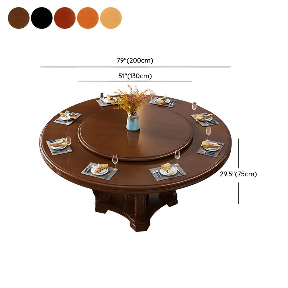 Black Round Solid Wood Dining Table with Lazy Susan C4474