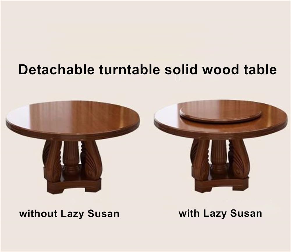 Black Round Solid Wood Dining Table with Lazy Susan C4474