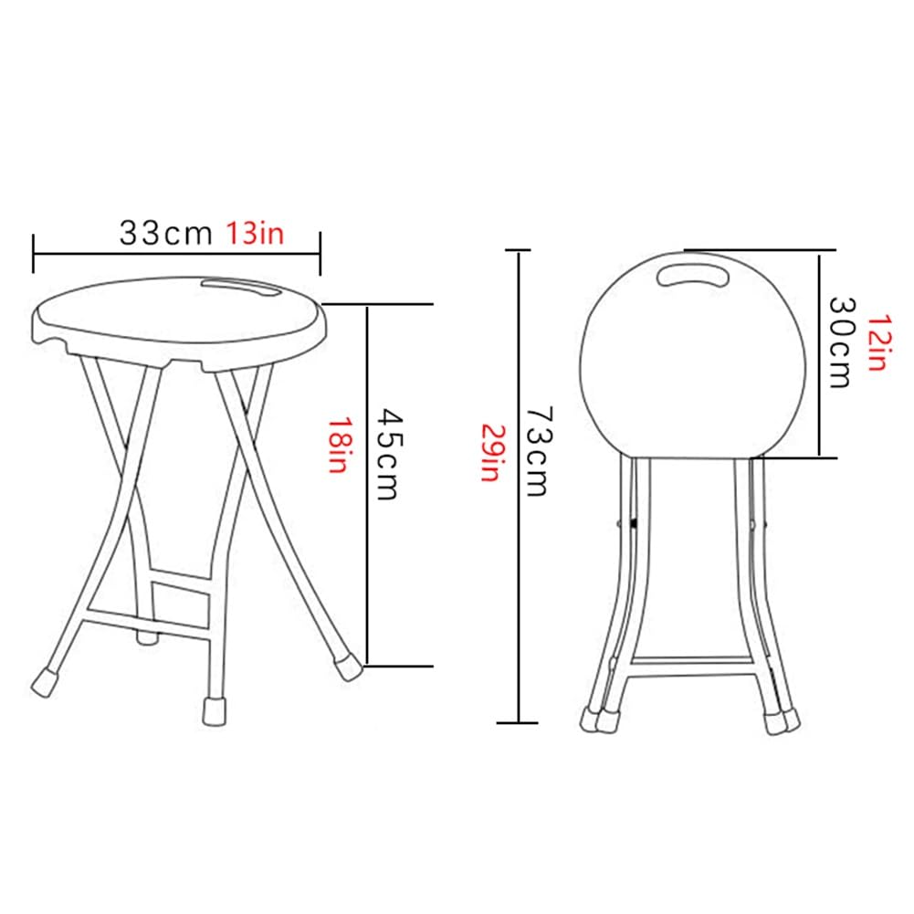 18 Inch Portable Folding Stool with Handle, Round Plastic 500lbs Capacity Black J549