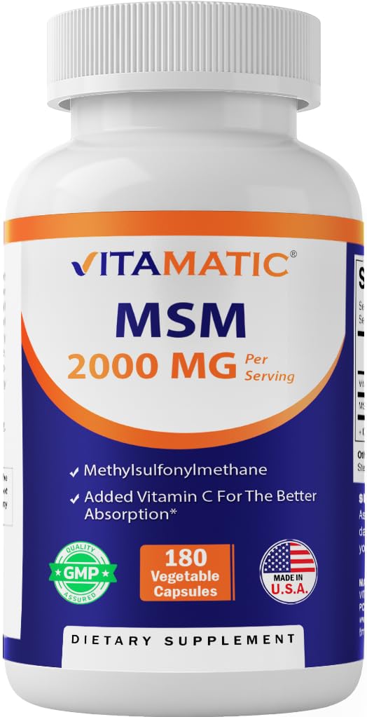 MSM 2000 mg with Vitamin C 180 Veg Capsules Non-GMO Gluten Free G3875
