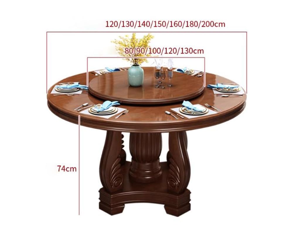 Black Round Solid Wood Dining Table with Lazy Susan C4474