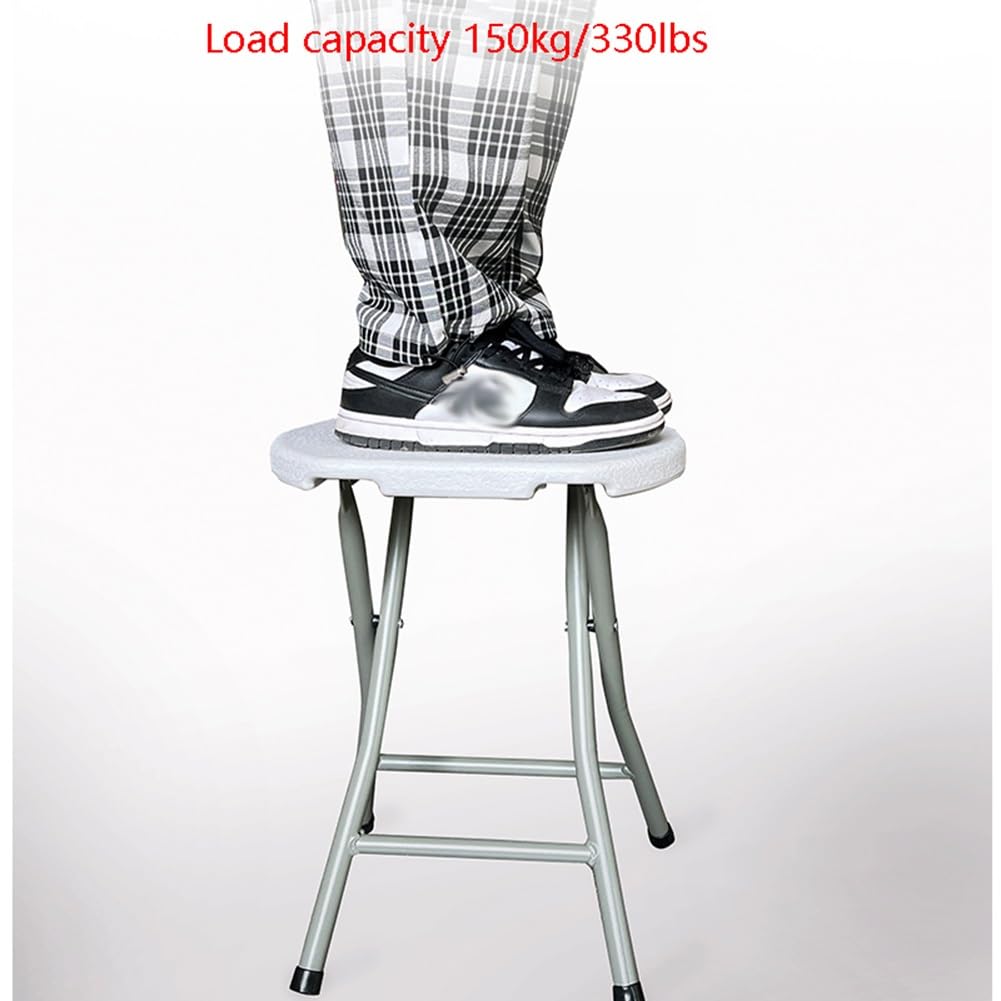 18 Inch Portable Folding Stool with Handle, Round Plastic 500lbs Capacity Black J549