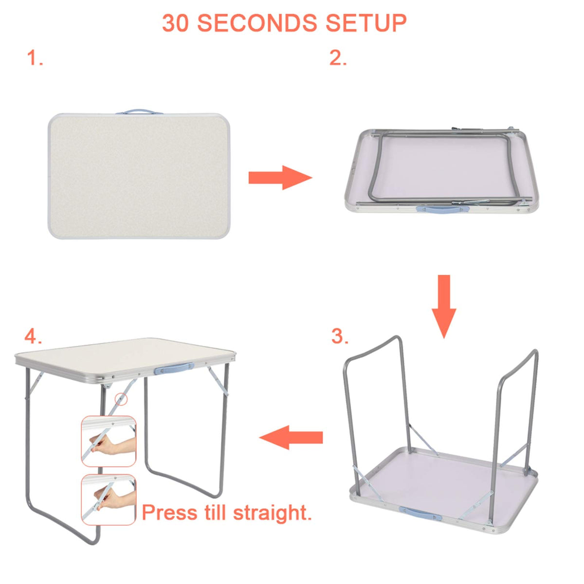 Portable Folding Camping Table, Aluminum Lightweight Adjustable Height Table W8069