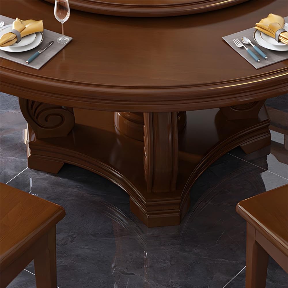 Black Round Solid Wood Dining Table with Lazy Susan C4474