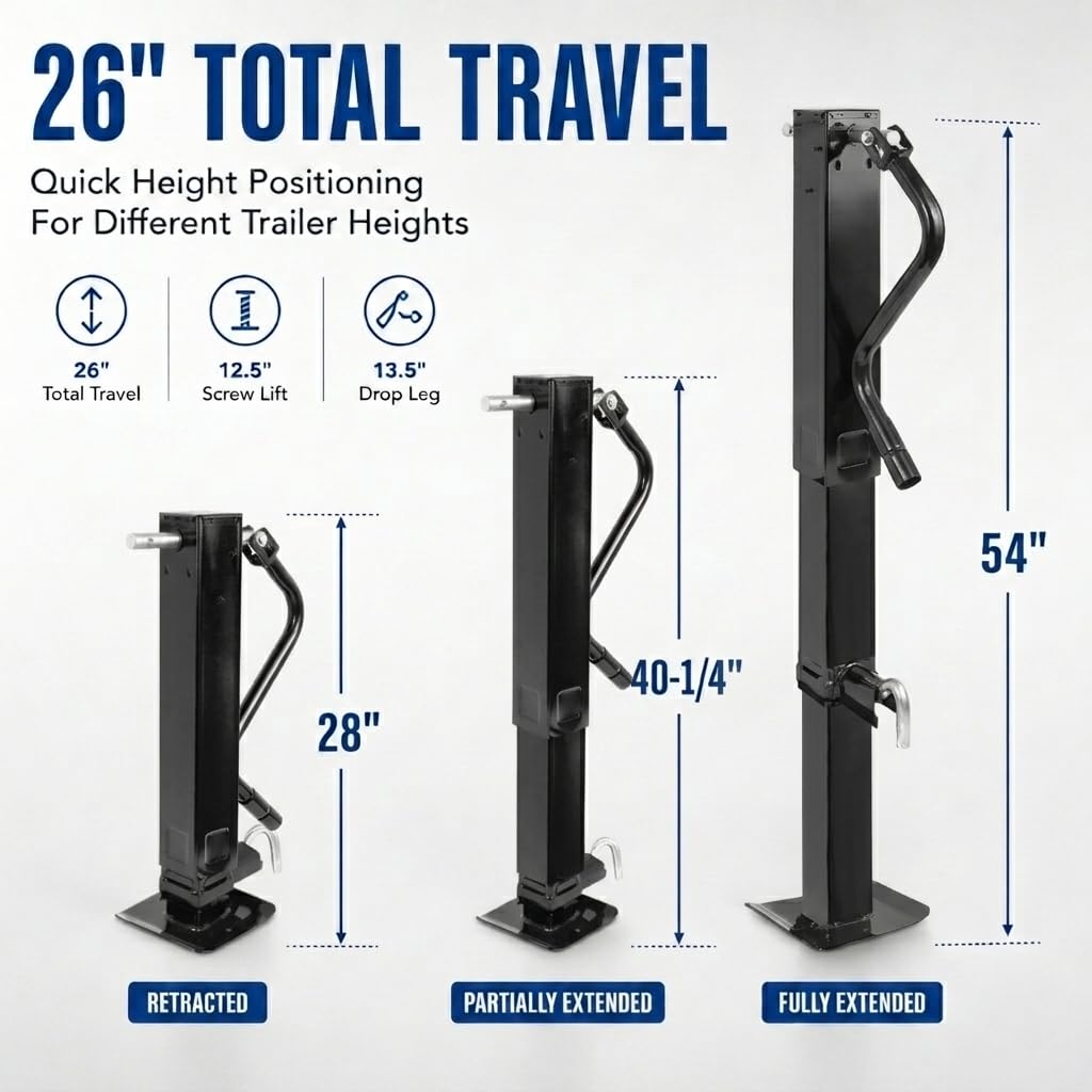 12000 LBS Weld-On Trailer Jack 4" Square Tube 26" Travel Side Wind Black O69318