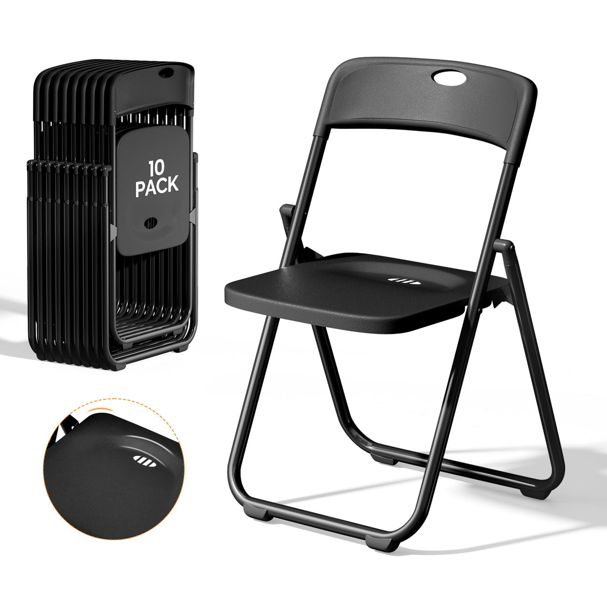 Black Plastic Folding Chairs 10 Pack Metal Frame N3754