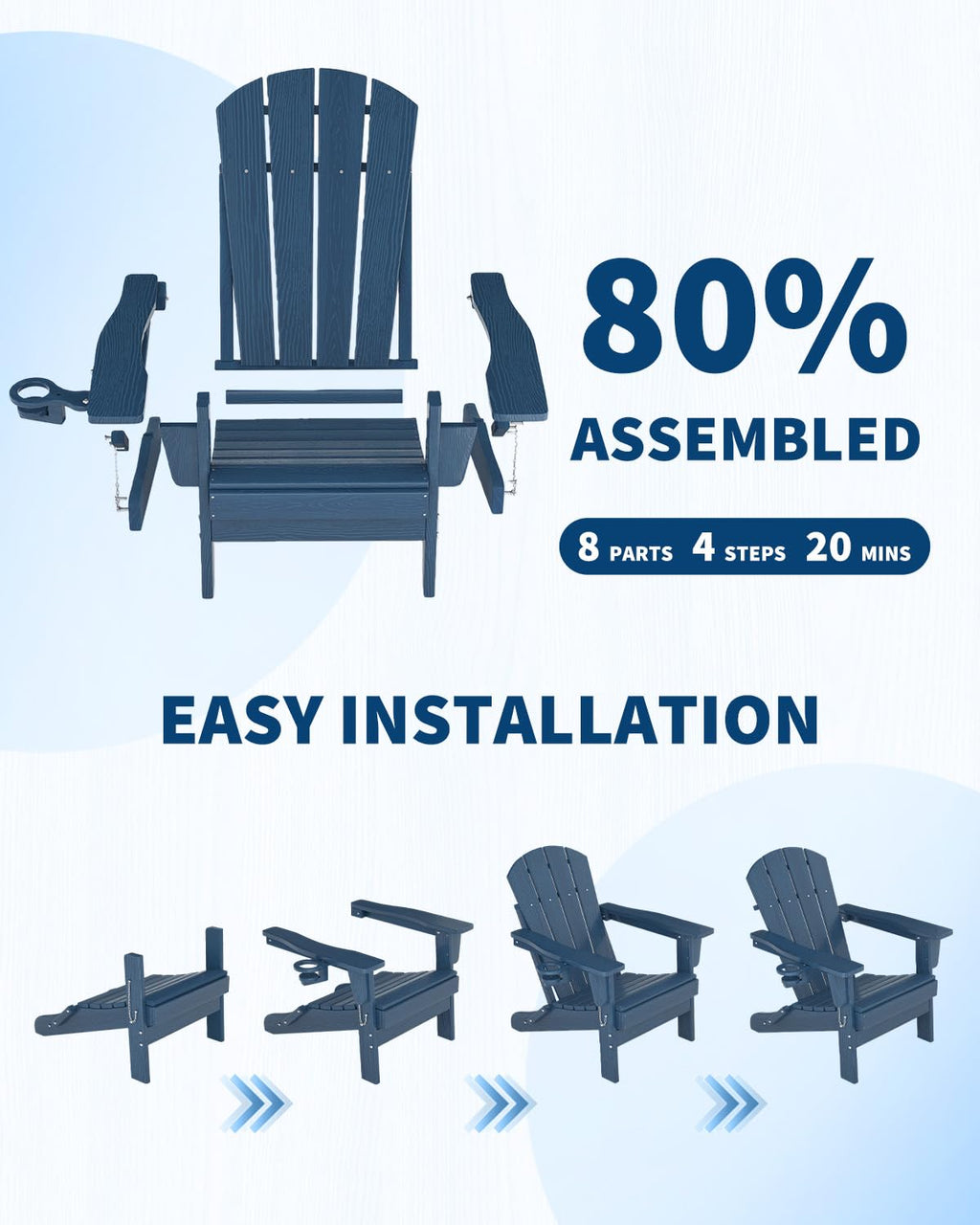 Navy Blue HDPE Folding Adirondack Chair Set of 6 with Cup Holder O2961
