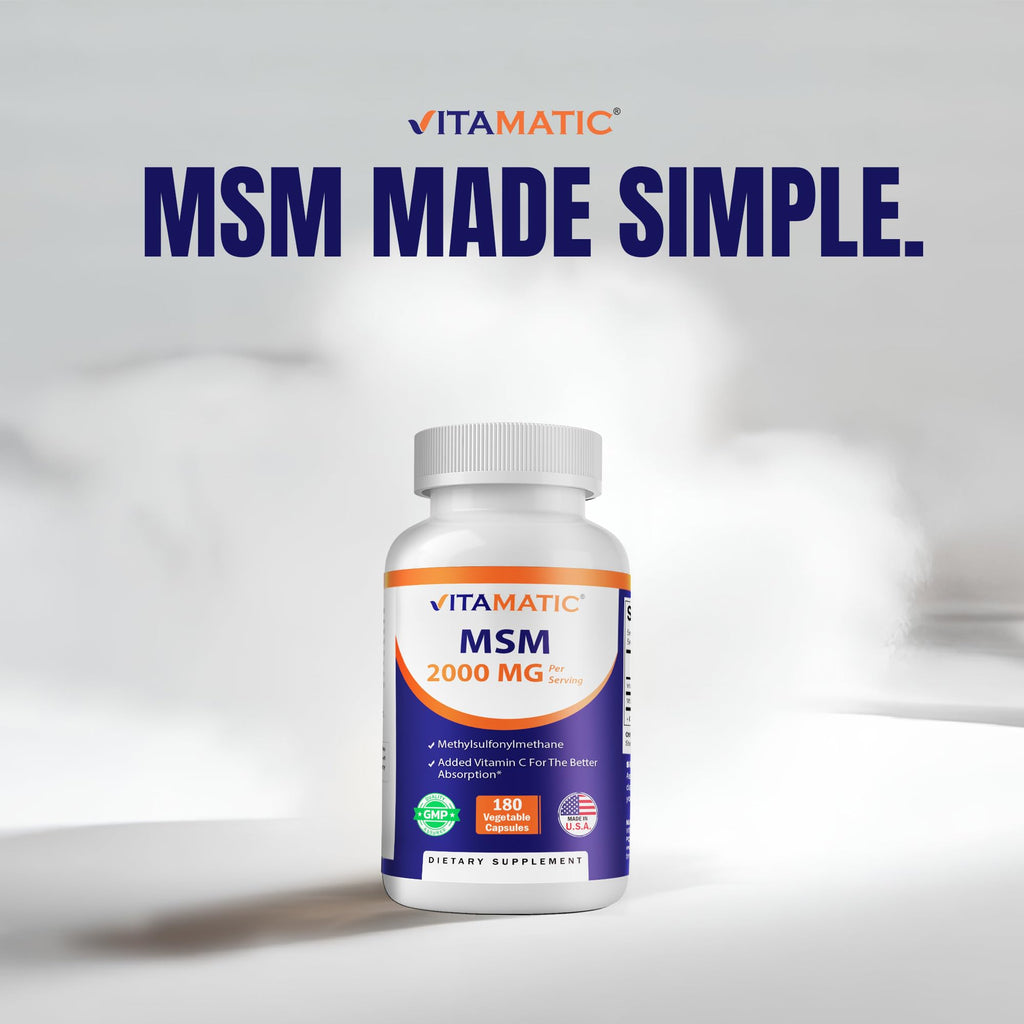 MSM 2000 mg with Vitamin C 180 Veg Capsules Non-GMO Gluten Free G3875