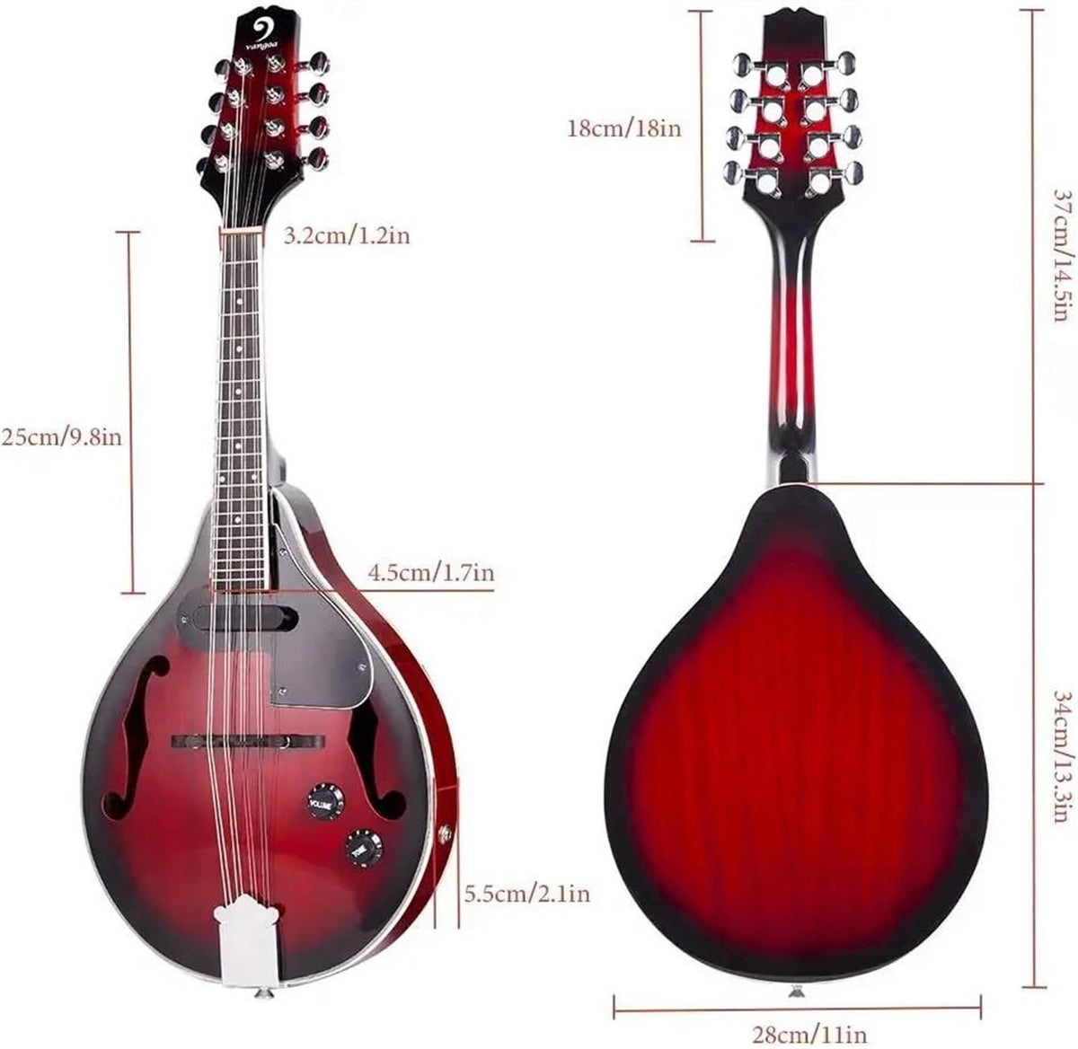 Red Sunburst Mahogany Wood Acoustic Electric Mandolin L827