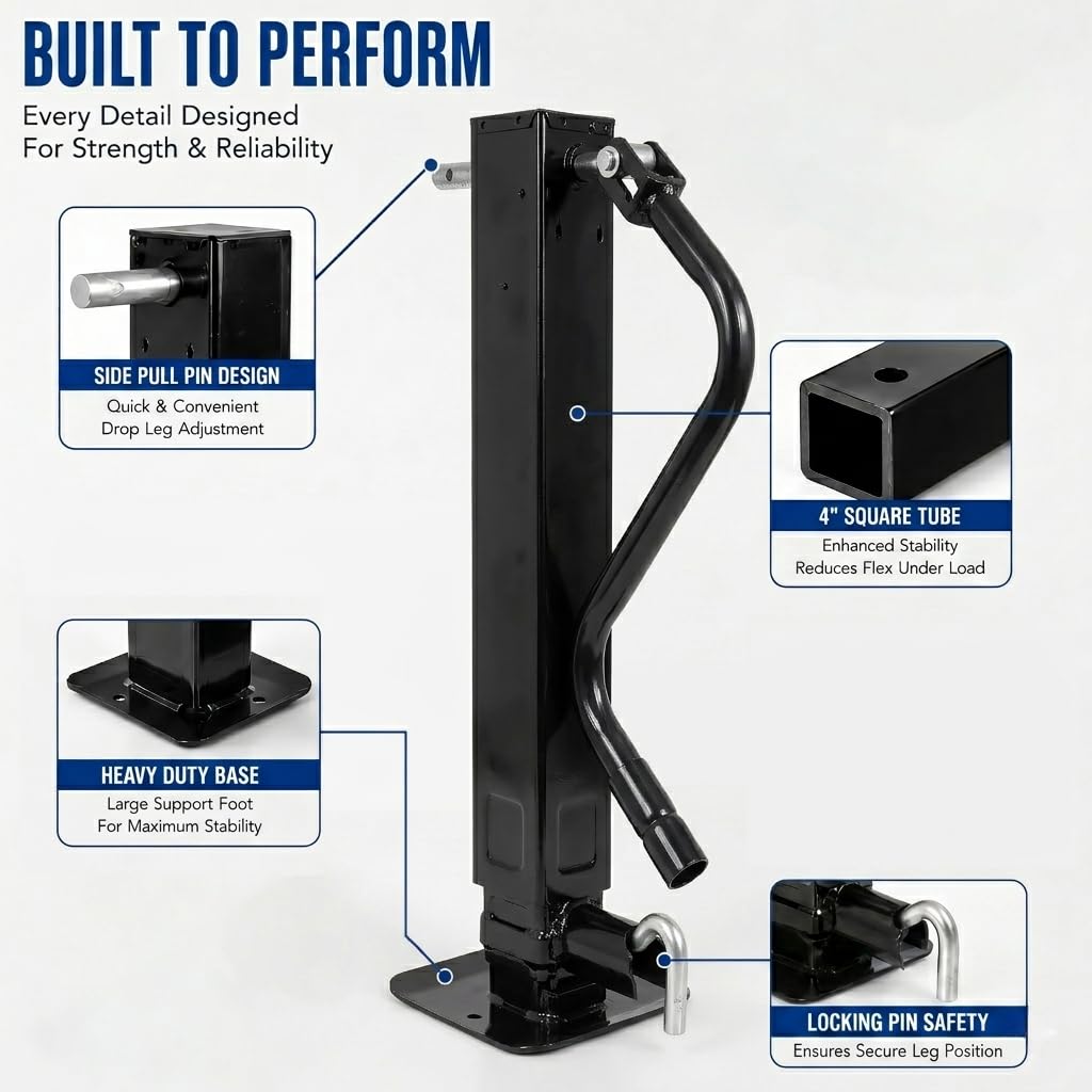 12000 LBS Weld-On Trailer Jack 4" Square Tube 26" Travel Side Wind Black O69318
