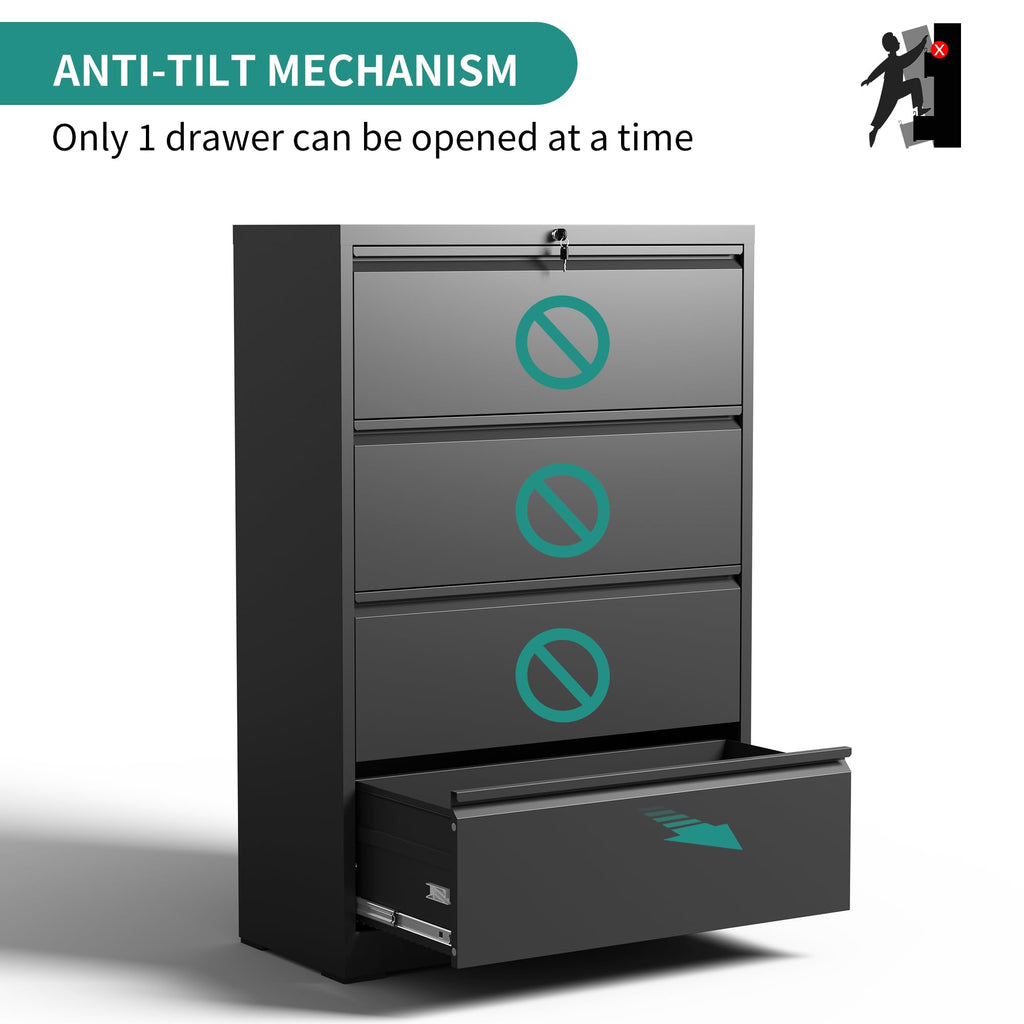 4 Drawer Black Metal File Cabinet with Lock H325