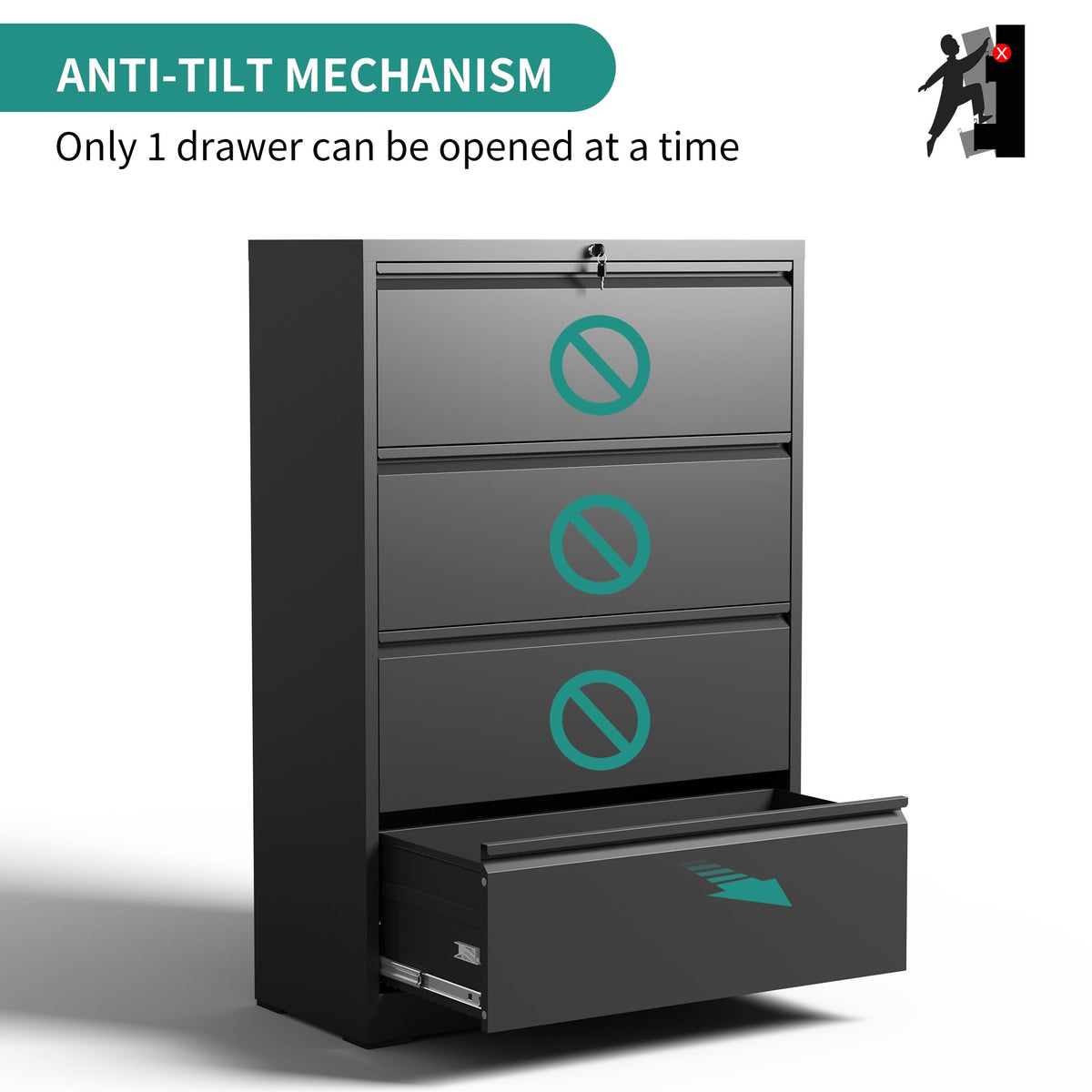 4 Drawer Black Metal File Cabinet with Lock H325