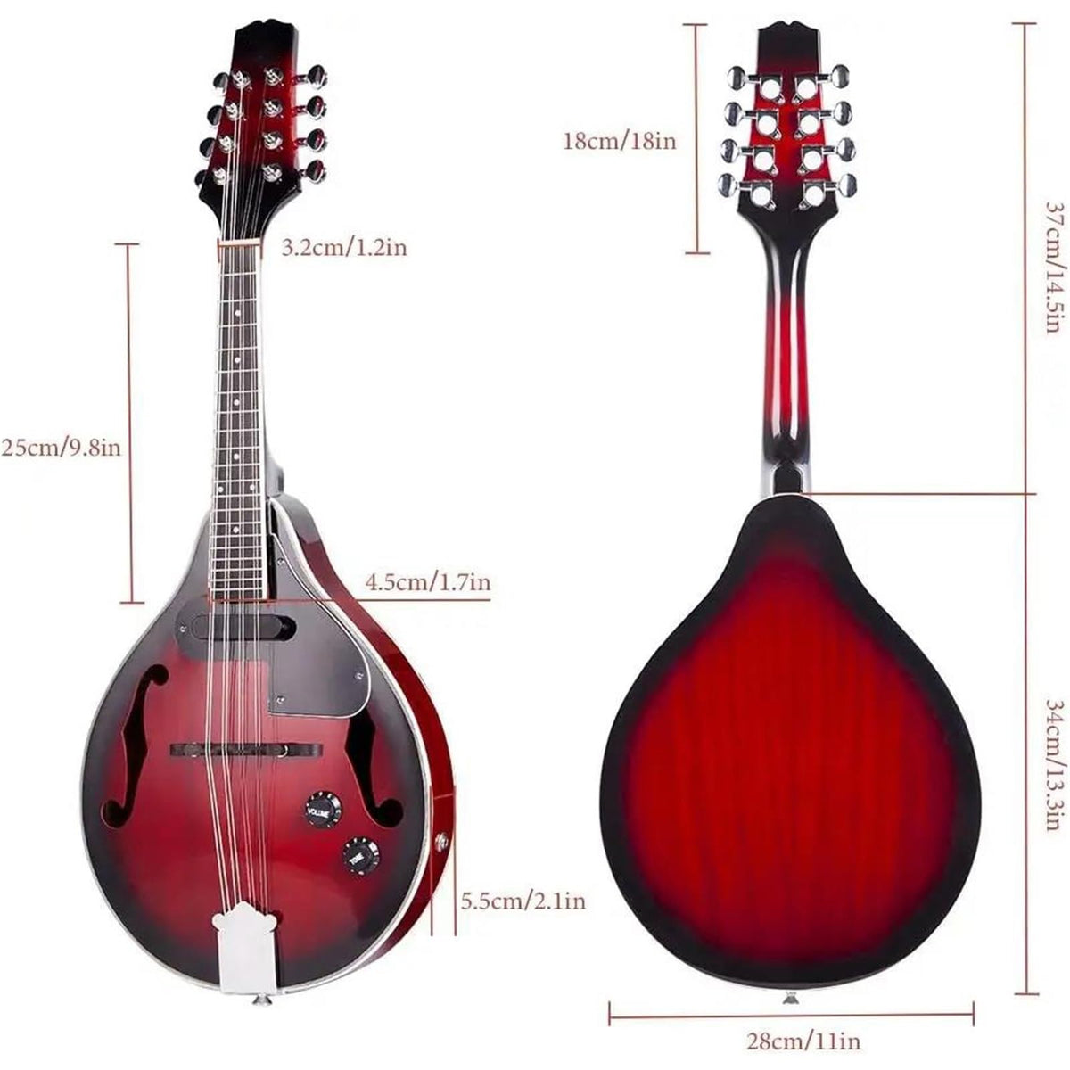 Acoustic Electric Mandolin Instrument Vintage Red Sunburst Mahogany Wood T97221