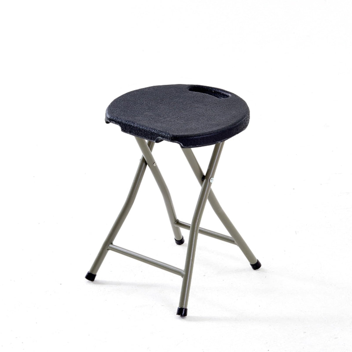 18 Inch Portable Folding Stool with Handle, Round Plastic 500lbs Capacity Black J549