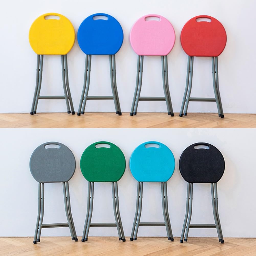 18 Inch Portable Folding Stool with Handle, Round Plastic 500lbs Capacity Black J549