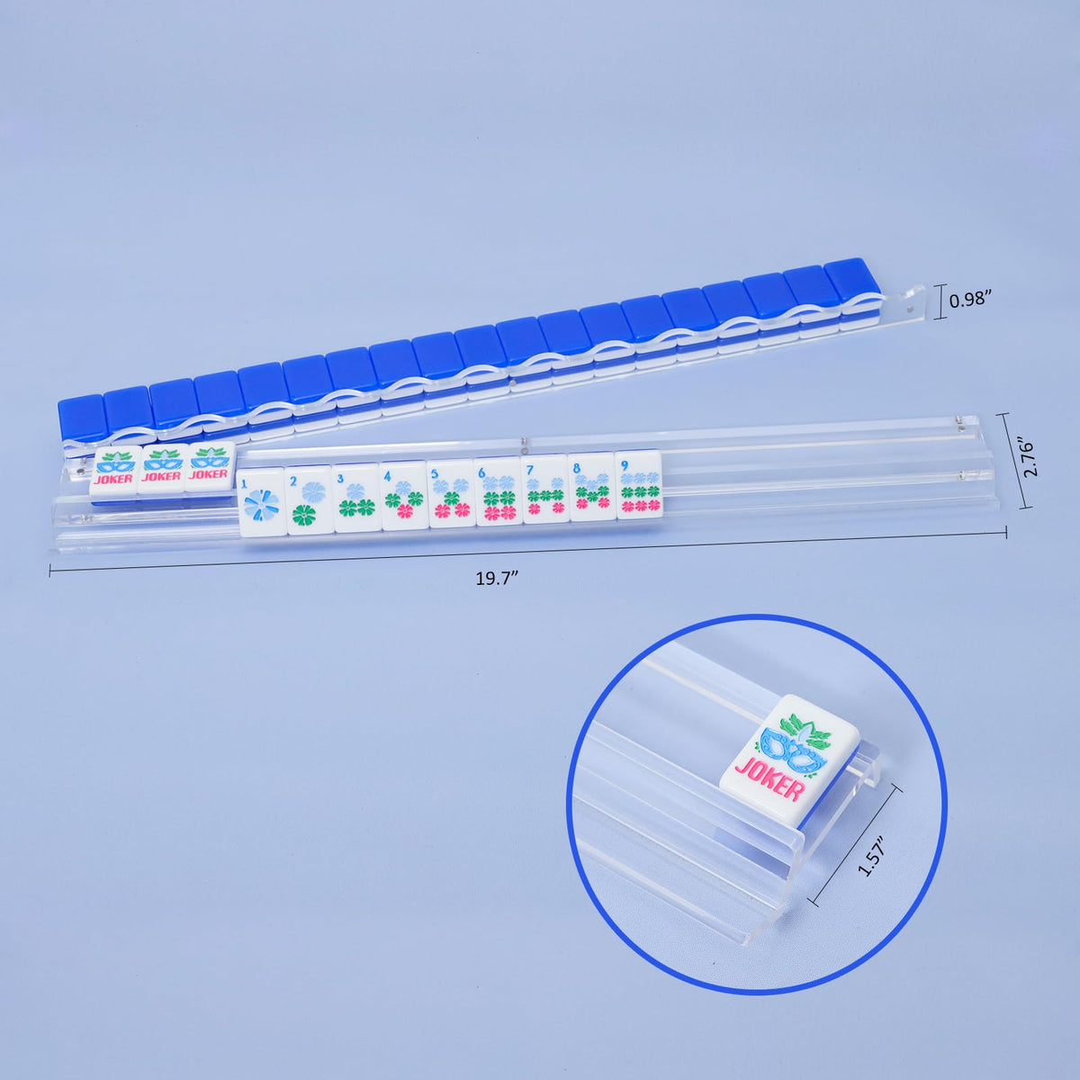 4-Pack Clear Acrylic Mahjong Racks with Pushers 19.7" I779