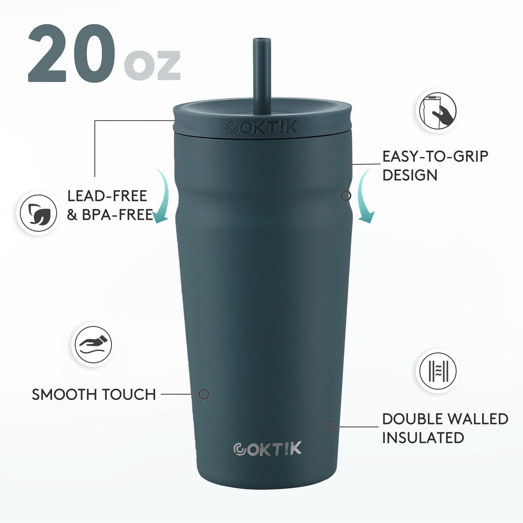 20oz Insulated Stainless Steel Tumbler with Lid and Straw E5097