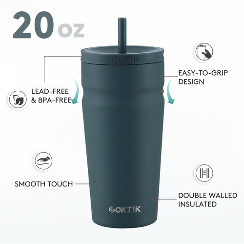 20oz Insulated Stainless Steel Tumbler with Lid and Straw E5097