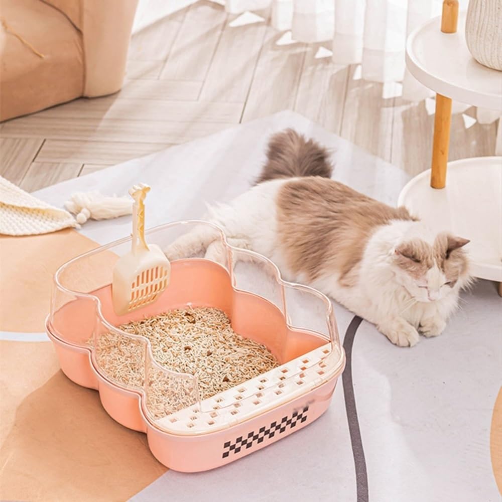 Extra Large Semi-Closed Cat Litter Box with Scoop Pink G691470