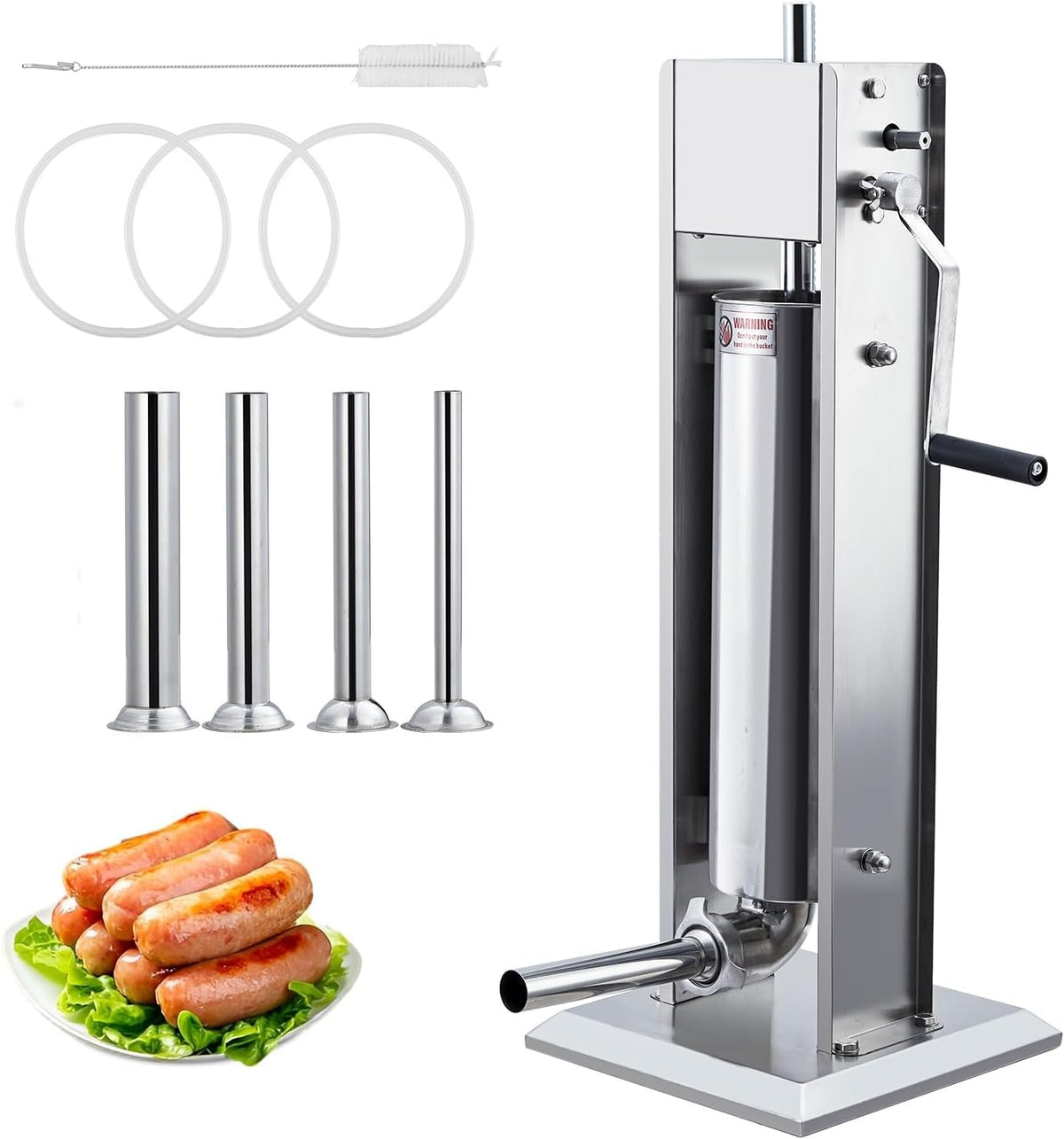 7L Stainless Steel Vertical Sausage Stuffer with 5 Stuffing Tubes U8835