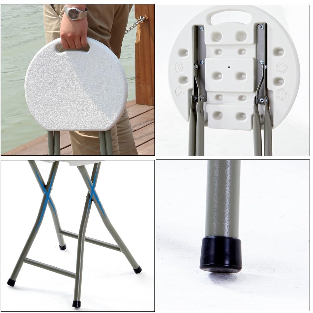 18 Inch Portable Folding Stool with Handle, Round Plastic 500lbs Capacity Black J549
