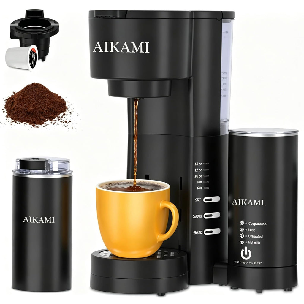 4 IN 1 Single Serve Coffee Maker with Milk Frother and Coffee Grinder C814