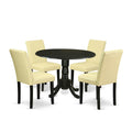 5 Piece Round Dining Table Set with Dropleaf and 4 Faux Leather Chairs Q7134