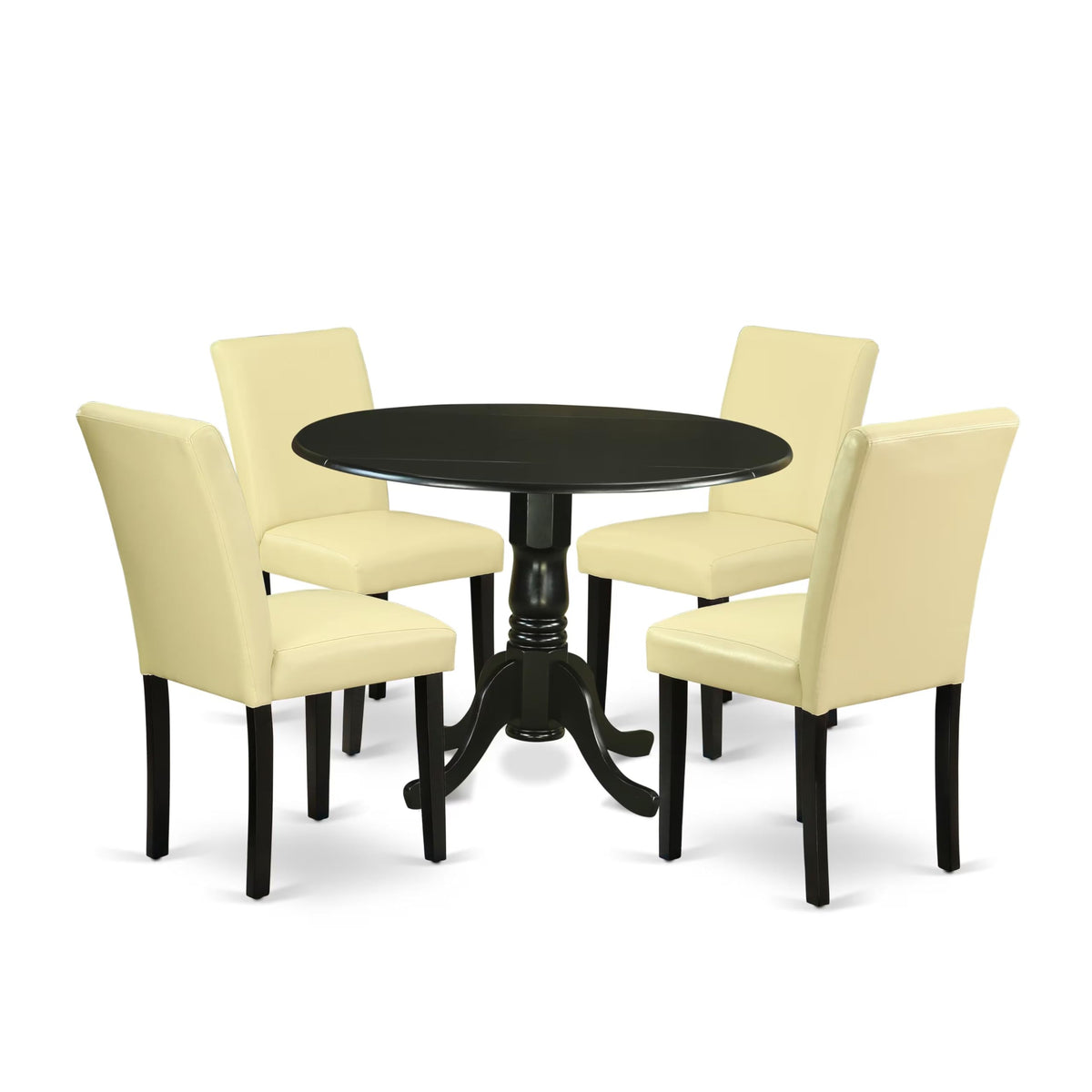 5 Piece Round Dining Table Set with Dropleaf and 4 Faux Leather Chairs Q7134