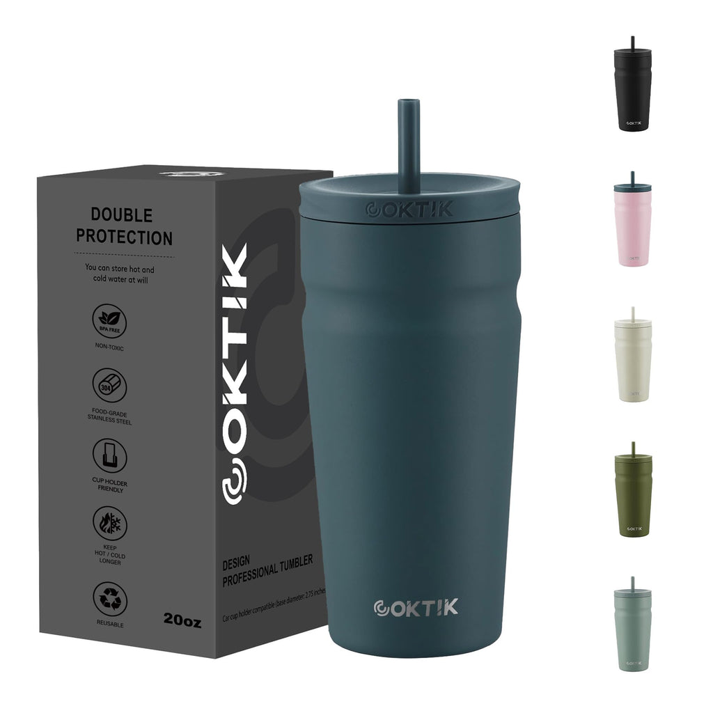 20oz Insulated Stainless Steel Tumbler with Lid and Straw E5097