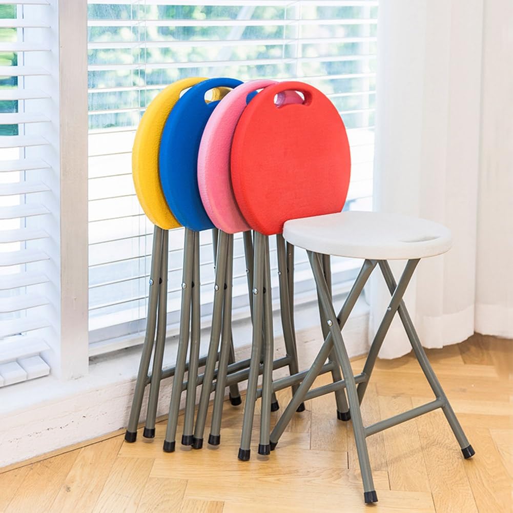 18 Inch Portable Folding Stool with Handle, Round Plastic 500lbs Capacity Black J549