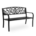 50in Black Metal Outdoor Bench with Armrests F665