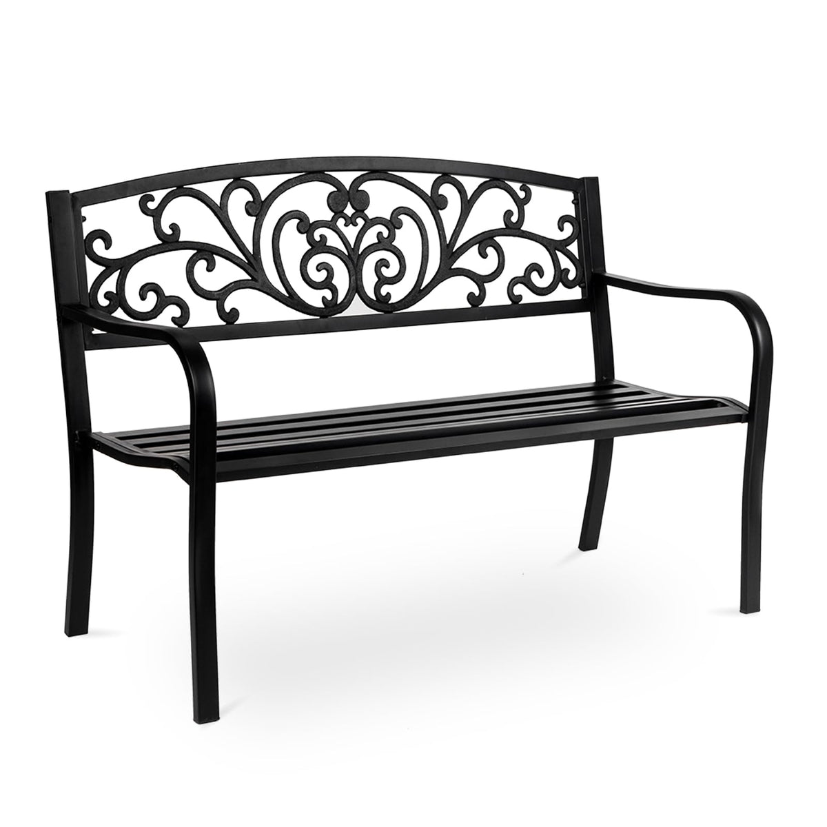 50in Black Metal Outdoor Bench with Armrests F665
