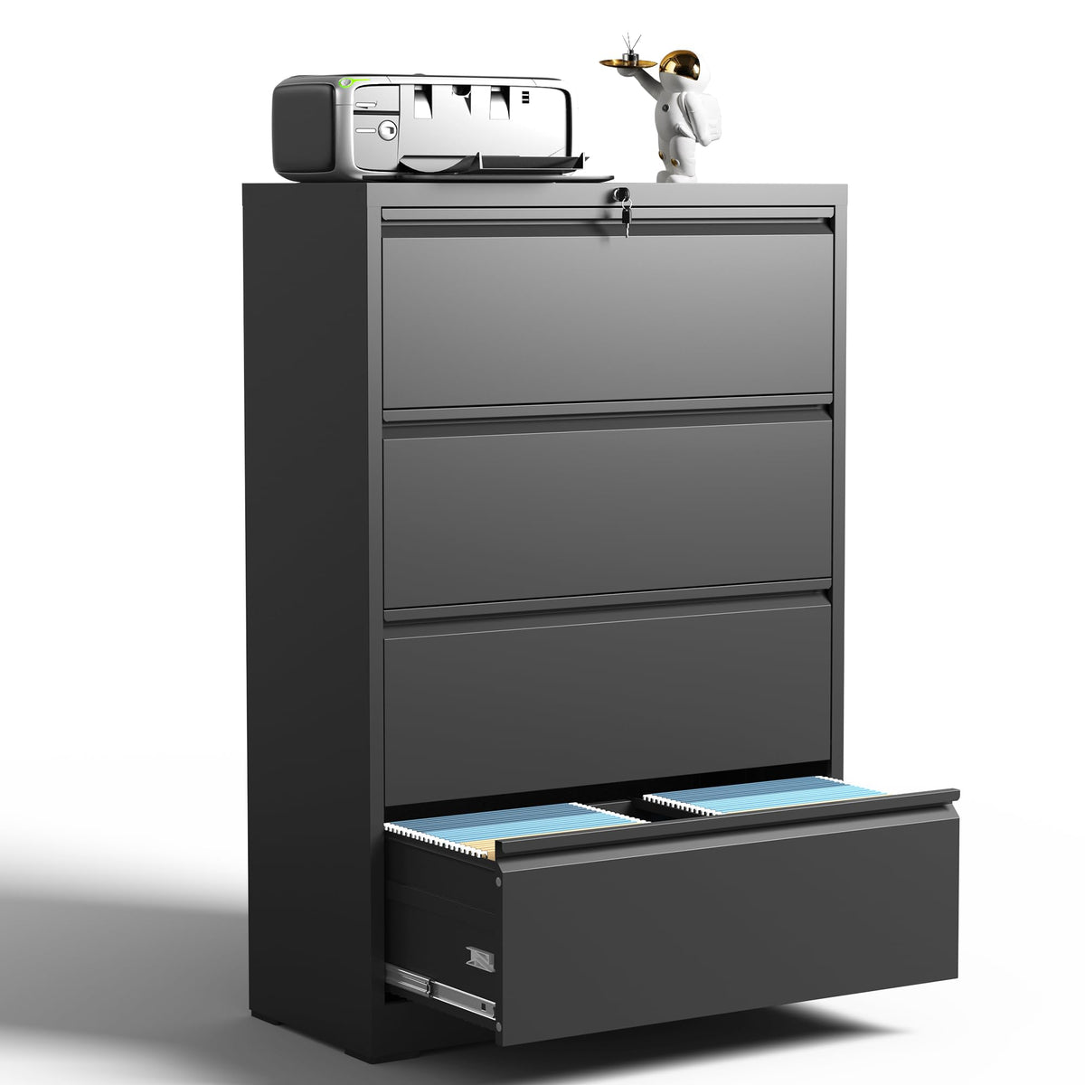 4 Drawer Black Metal File Cabinet with Lock H325