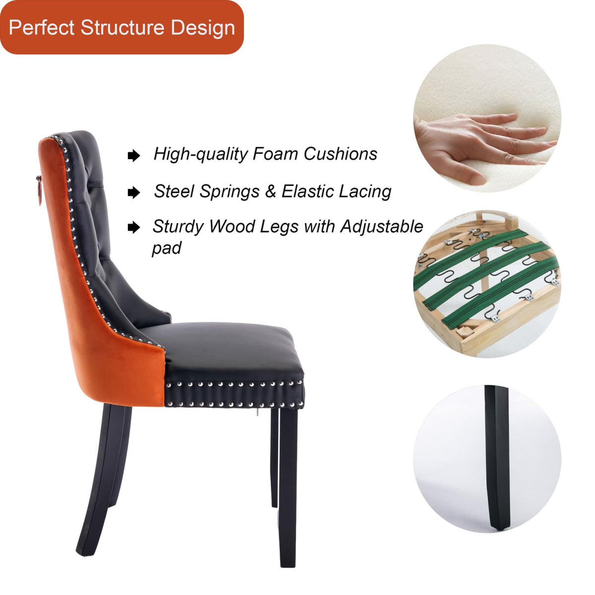 PU and Velvet Upholstered Dining Chairs with Solid Wood Legs C51851