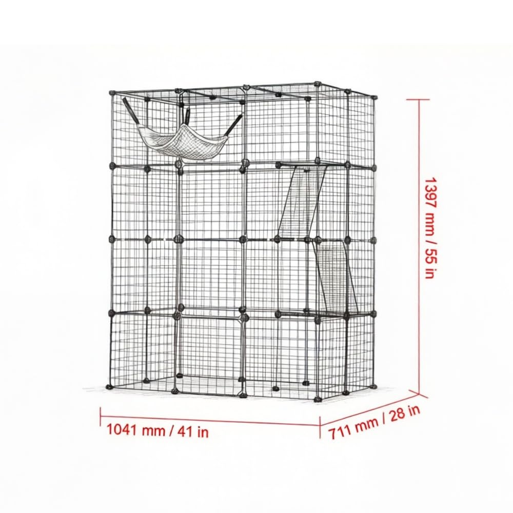 4-Tier Metal Wire Cat Cage with Hammock, Platforms & Ramps, Black S7659