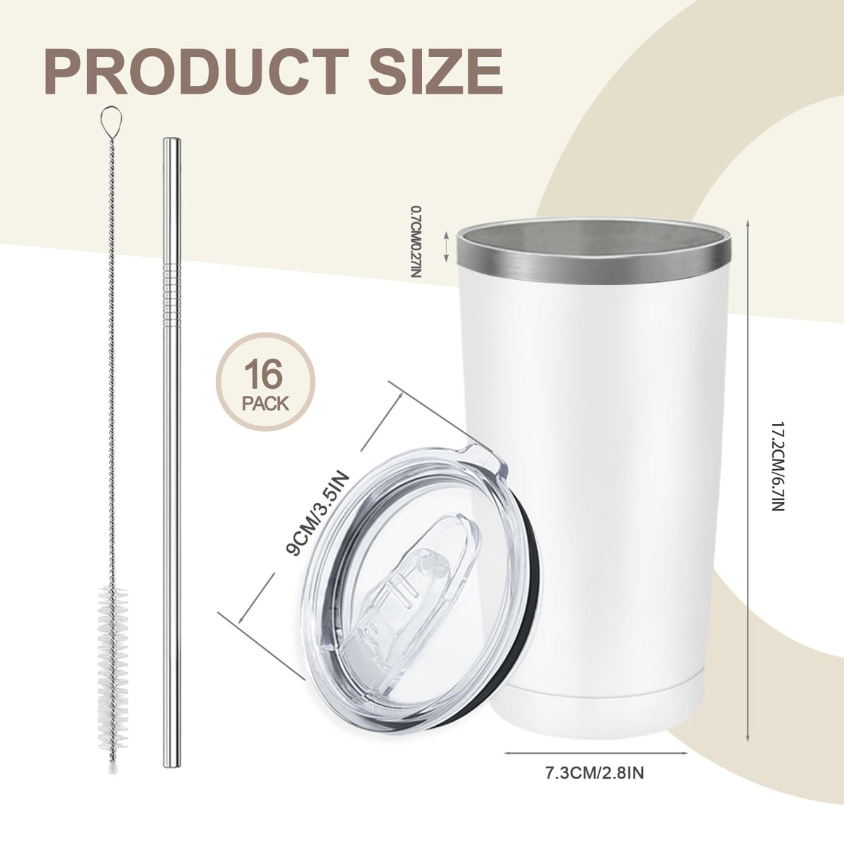 16 Pack Stainless Steel Insulated Tumbler 20oz White M4905