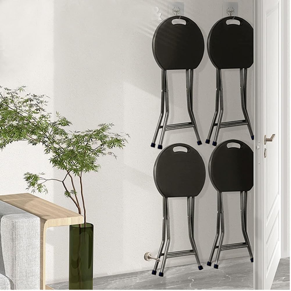 18 Inch Portable Folding Stool with Handle, Round Plastic 500lbs Capacity Black J549
