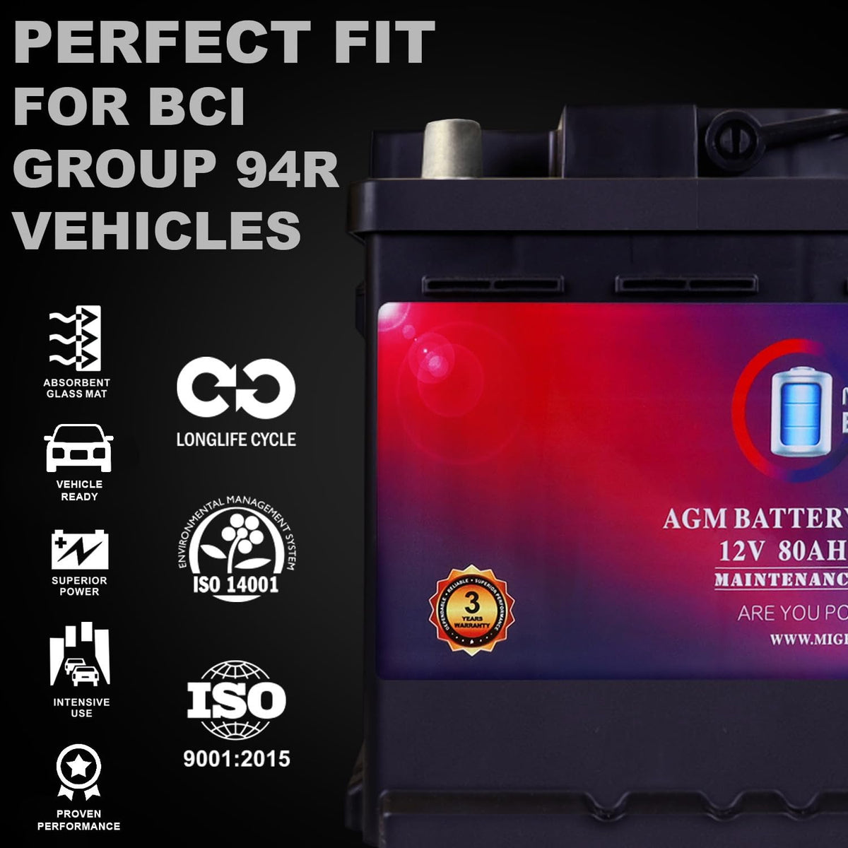 12V 80AH 850 CCA Replacement Battery K40444