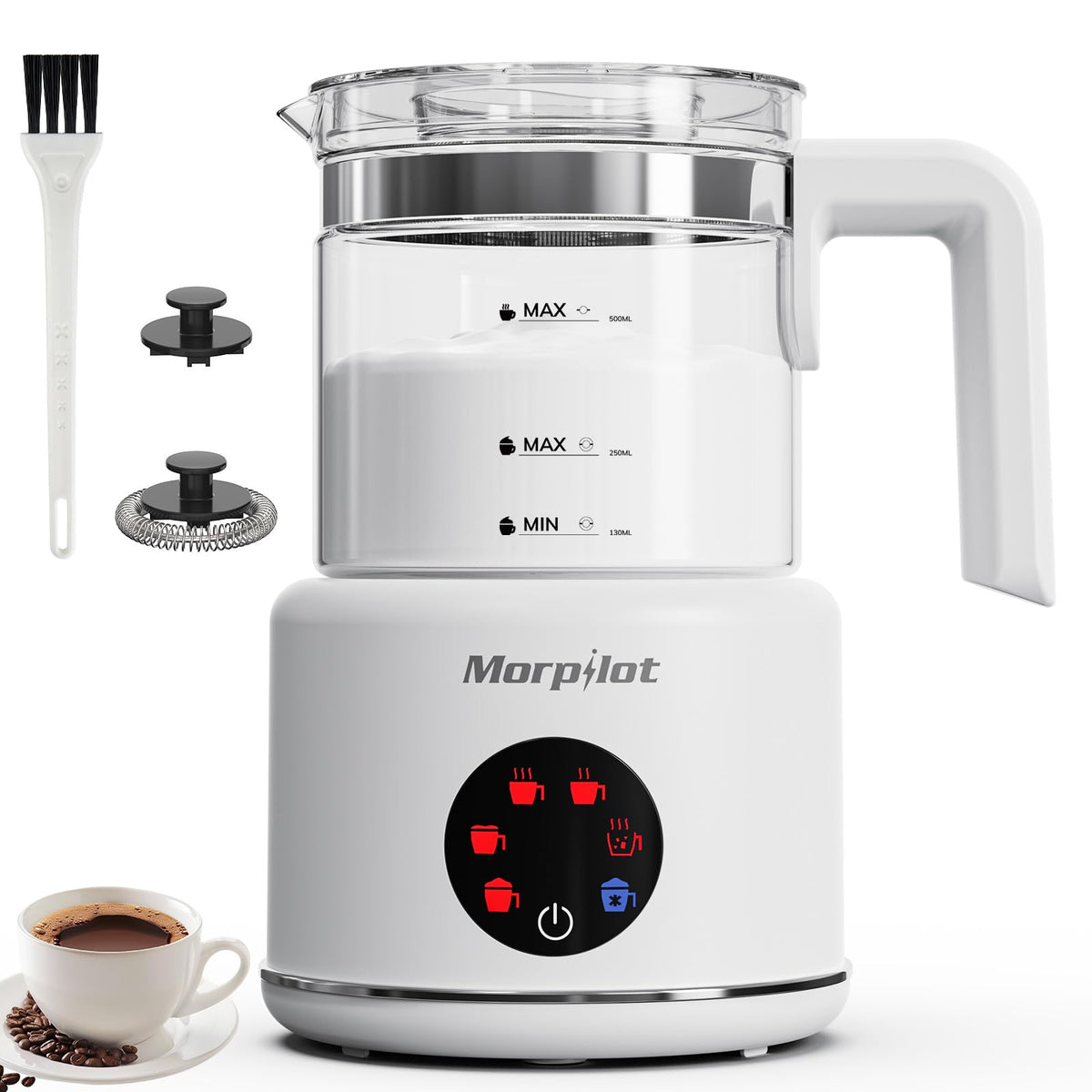 Electric Milk Frother and Steamer, 16.9oz, Dishwasher Safe, BPA Free, White C971088
