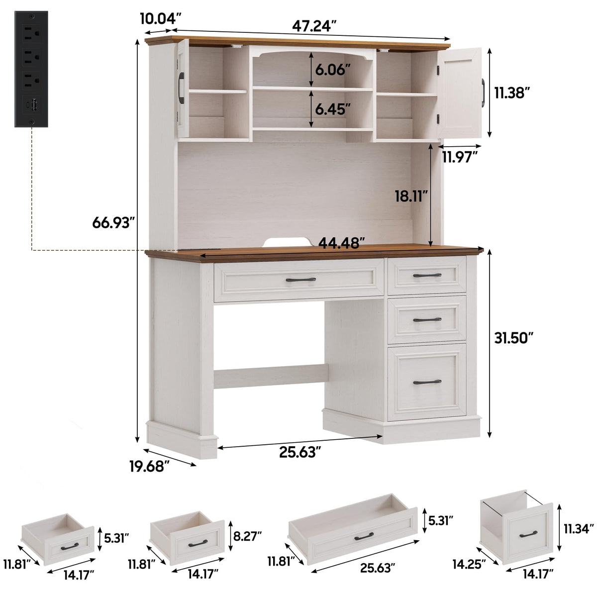 67" Executive Desk with Hutch and Charging Station O194